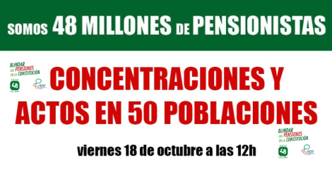 18 octubre: concentraciones en 50 ciudades por el sistema público de pensiones