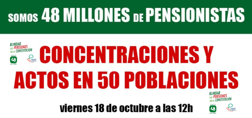 18 octubre: concentraciones en 50 ciudades por el sistema público de pensiones