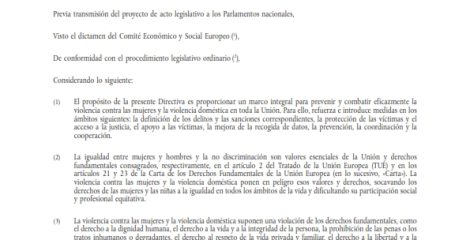 Directiva Europea sobre la lucha contra la violencia contra las mujeres y la violencia doméstica – Mayo 2024